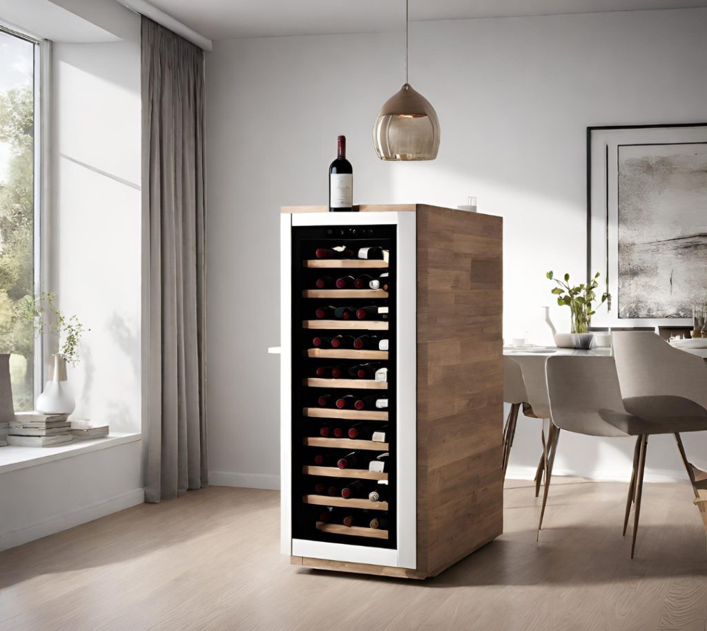 Adega climatizada de vinho pequena de alumínio