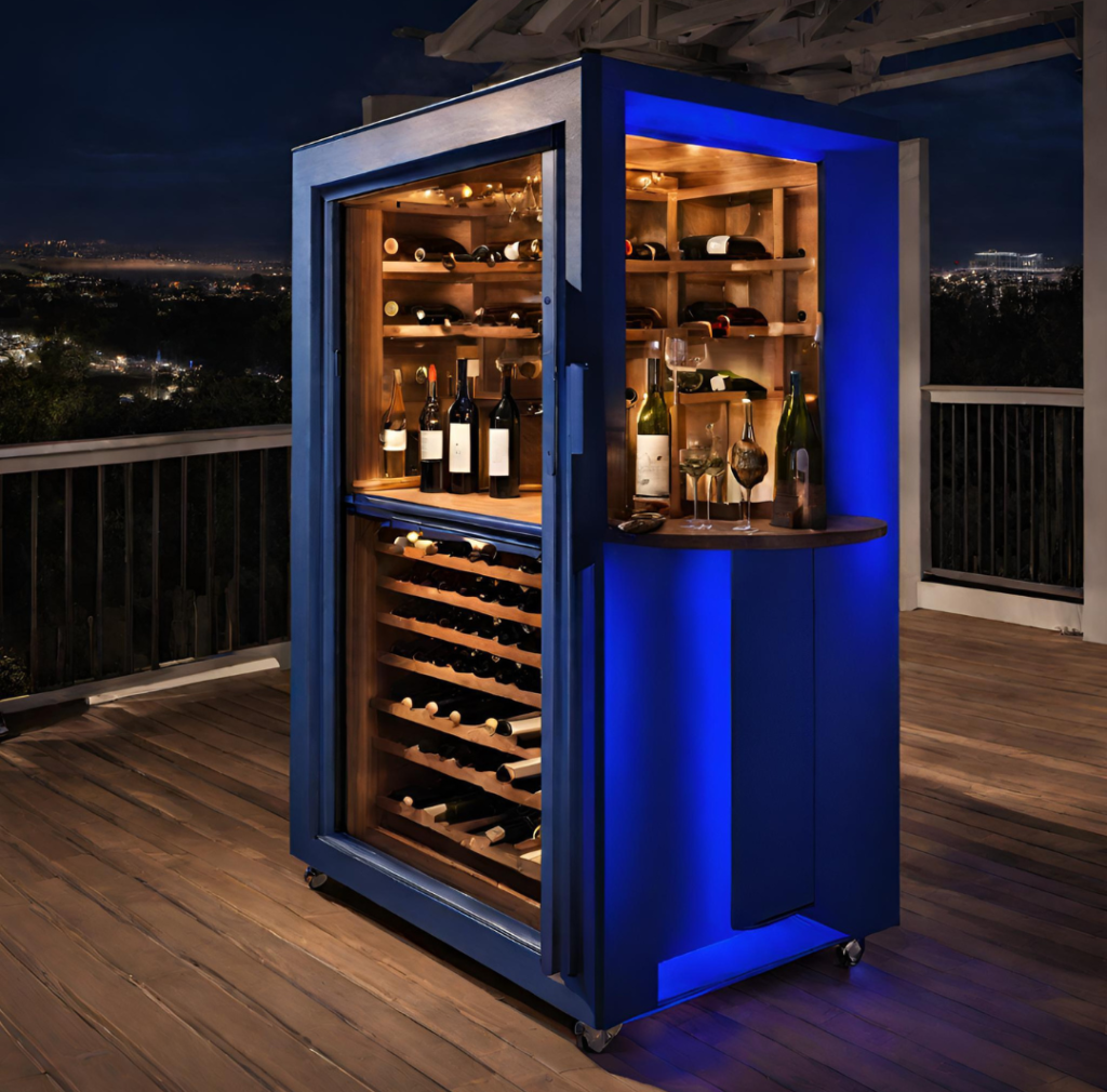 Adega Climatizada de Vinho feita de madeira com acabamento azul