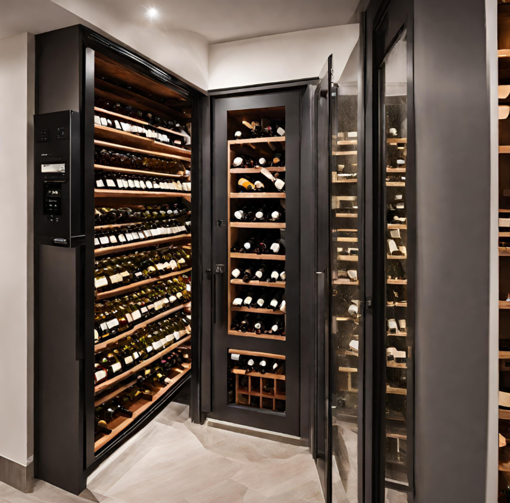 Ambiente Climatizado para adega de vinho na cor preta com madeira