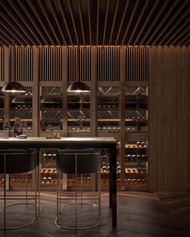 Ambiente Climatizado para adega de vinho de madeira com portas de vidro